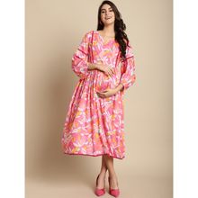 Secret Wish Pink Floral Rayon Maternity Dress