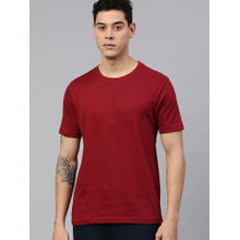 Huetrap Mens Knitted Regular Fit Round Neck Short Sleeve Solid Tee- Burgundy