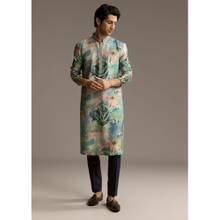 KALKI FASHION Multi-Color Silk Kurta and Pant for Men with Artistic Brushstroke Print