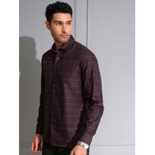 LOCOMOTIVE Men Burgundy Dobby Stripes Shirt