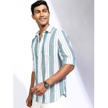 LOCOMOTIVE Men Sage Green Dobby Stripes Relaxed Fit Shirt