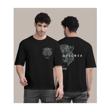 BULLMER Black Front and Back Printed Colourblock Baggy Oversized T-Shirt for Men