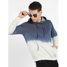 Campus Sutra Mens Blue & Grey Pullover Ombre Sweatshirt With Ribbed Hem