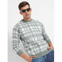 Campus Sutra Mens Sage Green Tartan Plaid Pullover Sweater