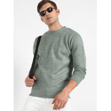Campus Sutra Mens Sage Green Textured Knit Pullover Sweater