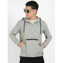 Campus Sutra Mens Sage Green Half Zip Utility Hoodie With Contrast Drawstring
