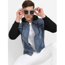 CAHOOT Mens Blue & Black Light Wash Denim Jacket with Sweatshirt Sleeve