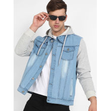 CAHOOT Mens Blue & Grey Light Wash Denim Jacket with Sweatshirt Sleeve
