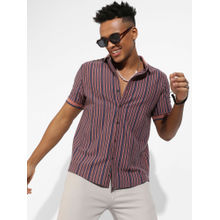 Campus Sutra Mens Brown And Blue Contrast Knitted Shirt