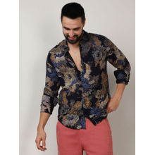 Campus Sutra Mens Royal Blue & Midnight Black Paisley Flora Shirt