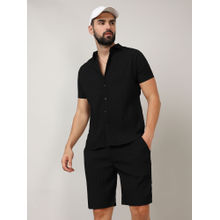 Campus Sutra Mens Midnight Black Self-Design Shirt & Shorts (Set of 2)