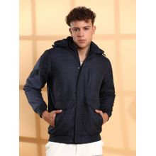 Campus Sutra Men'S Navy Blue Self-Design Diamond Puffer Jacket