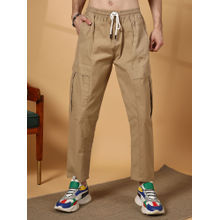 Campus Sutra Men's Khaki Brown Solid Utility Joggers