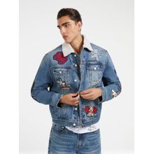 Guess Blue Pure Cotton Printed Denim Jacket