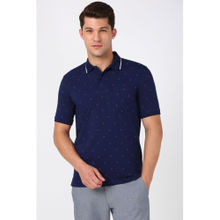 Peter England Men Navy Print Polo Neck Polo T-Shirt