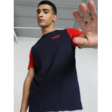Puma Essentials Contrast Sleeve Logo Mens Blue T-Shirt