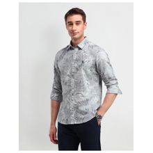 U.S. POLO ASSN. Printed Grey Full Sleeves Collar Neck Shirt