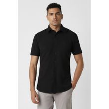 Van Heusen Men Black Skinny Fit Textured Half Sleeves Party Shirt