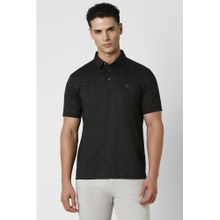 Van Heusen Men Black Print Polo Neck T-Shirt