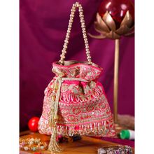 SWISNI Pink Mirror Lace Potli Bag
