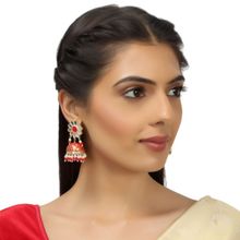 Accessher Ethnic Mirror Studded Red Jhumka Jhumki Earrings for Women