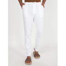 JadeBlue Men's Slim Fit White Cotton Track Pant