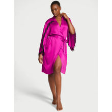 Victoria's Secret Purple Very Sexy Satin Rose Lace-Trim Midi Robe with Belt