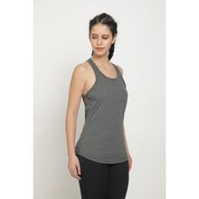 The Dance Bible Sleeveless Racerback Scoop Neck Mesh Design Dark Grey Tank Top
