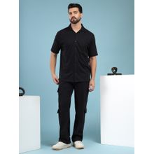 Kvetoo Men Black Cotton Solid Co-Ord (Set of 2)