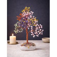 Golden Peacock Handcrafted Multicolour Agate Stone Wish Tree Decor Showpiece