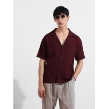 The Indian Garage Co Men Maroon Textured Notched Lapel Collar Half Sleeves Shirt
