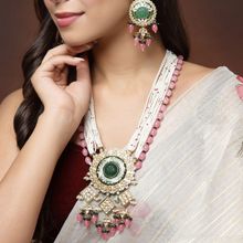 PANASH Gold Plated Kundan Studded Multi-color Stone Meenakari Pearls Jewellery (Set of 2)