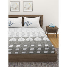 Swayam Geometric Print 240 Tc Cotton Extra Large Double Bedsheet With 2 Pillow Covers - white