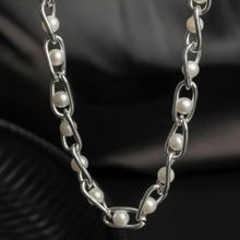 PRITA Chunky Chain Pearl Silver Plated Necklace