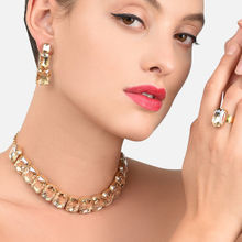 Zaveri Pearls Crystal Shine Stones Contemporary Necklace, Earring & Finger Ring Set - ZPFK8650