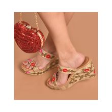 Sole House Embroidery Nude Flower Bloom Wedges