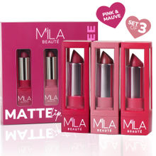 Mila Beauté Matte Set Of 3 Lipstick Long Lasting & Lightweight Rich Pigment - Mauves & Pinks