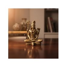 eCraftIndia Golden Brass Lord Shiva Statue With Trishul Damru Home Office Car