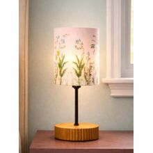 The Decor Mart Carved Round Wood Lamp With Pastel Floral Shade