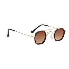 Spiky Gold Frame Brown UV Protected Lens Hexagon Sunglasses (39)