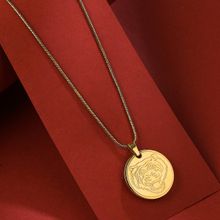 VIRAASI Gold Plated Lion Engraved Pendant with Chain Necklace