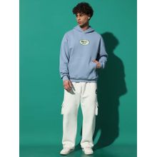 Griffel Picante Oversized Sky Blue Hooded Sweatshirt with Trackpant (Set of 2)