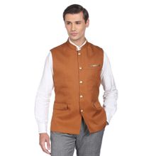 AD By Arvind Men Brown Textured Tailored Regular Fit Nehru Jacket