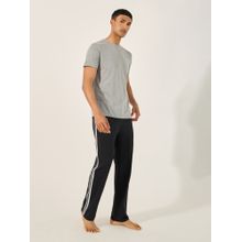 Styli Black Cotton Blend Solid T-Shirt with Pant