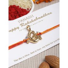 PANASH Men Gold-Toned Ad Stone Handmade Om Pendant Cum Rakhi With Roli Chawal