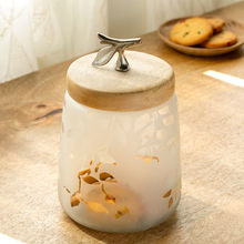 Ellementry Twigy Frosted Glass Jar With Wooden Lid (Short)
