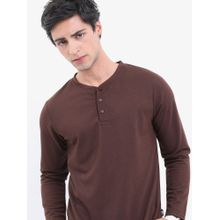 HIGHLANDER Henley Neck Popcorn Structured Regular Fit Tshirt