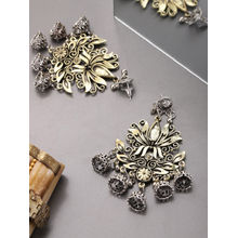 Infuzze Gold-Toned & Oxidised Silver Toned Brass-Plated Floral Drop Earrings