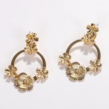 OOMPH Gold Plated Floral Statement Fashion Drop Earrings