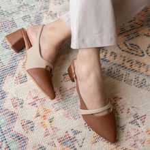 Coral Haze INBOXED Tan Block Heels